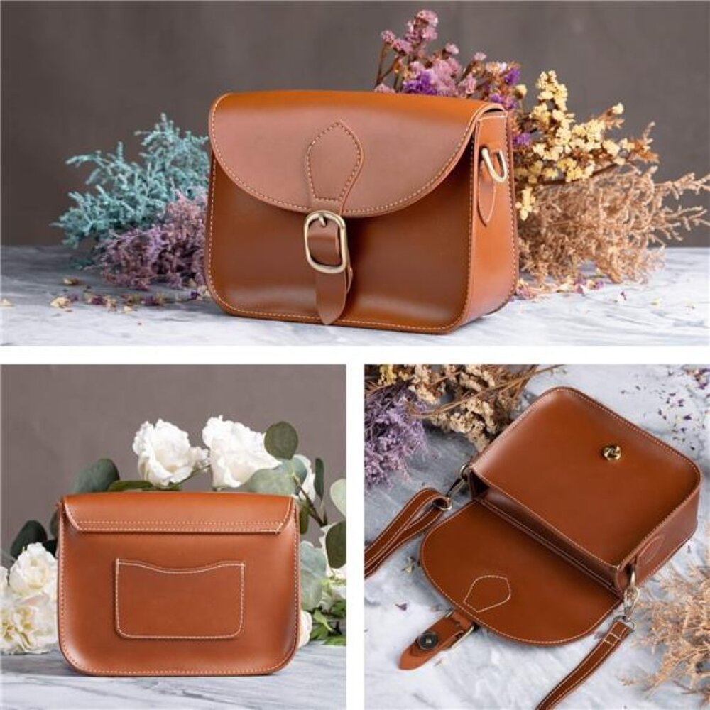 Crossbody Saddle Vegan Leather Bag Small Retro Satchel For Women Vintage Simple - Picture 3 of 14